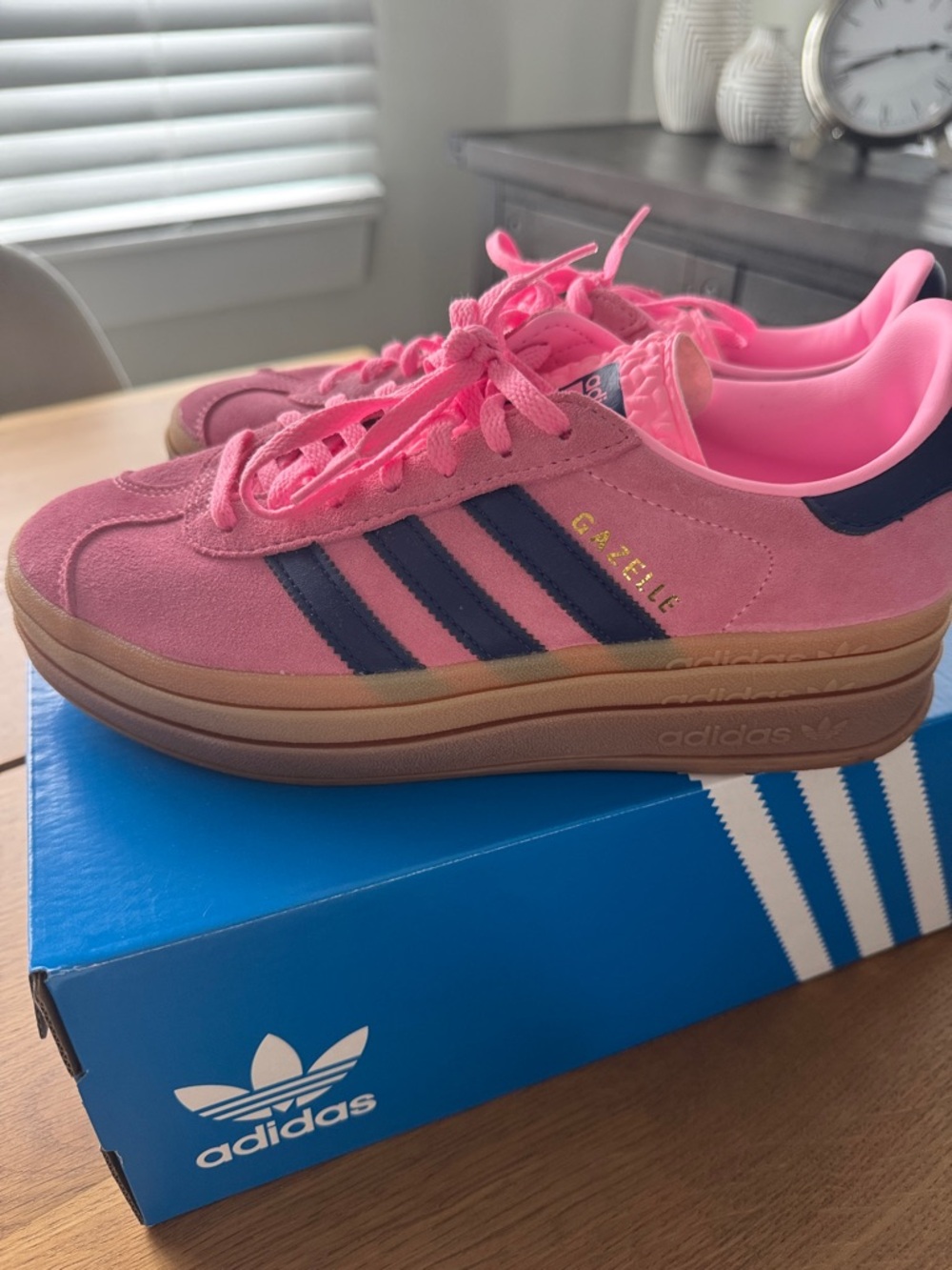 adidas Gazelle Pink Suede Sneakers with Navy Three Stripes